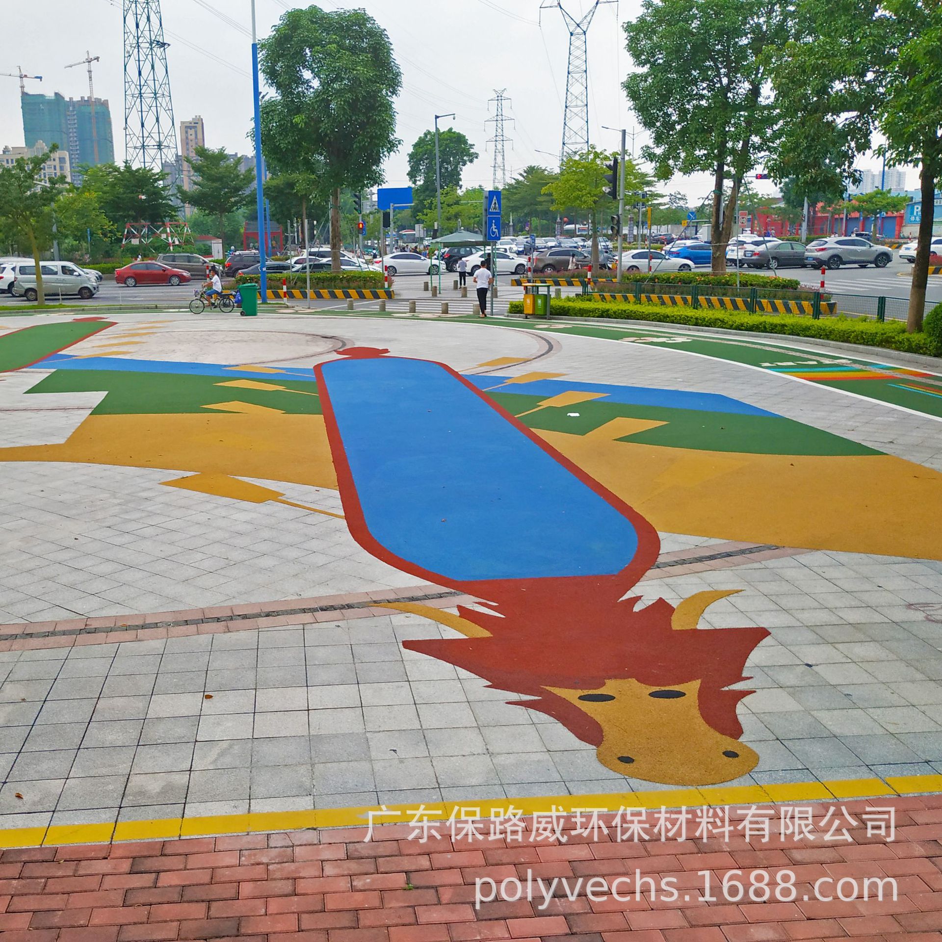 保路威彩色路面 彩色防滑装甲 人行道自行车道斑马线彩色防滑路面