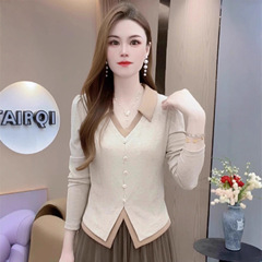 Polo领长袖T恤女2025秋季新款气质修身显瘦百搭打底体恤衫上衣