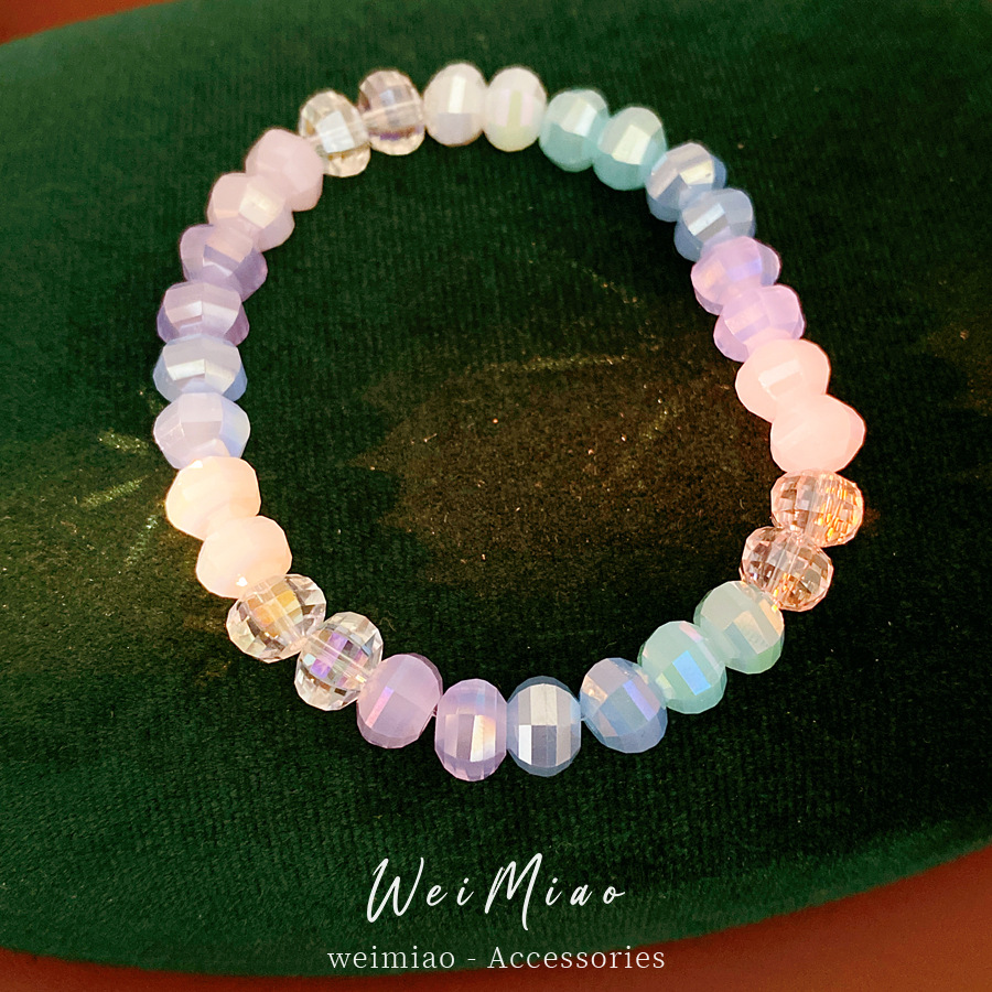 Cuentas de vidrio geométricas redondas pulseras de alta elasticidad ligeras de lujo pulseras de nicho pequeñas joyas de moda temperamento fresco al por mayor image 1