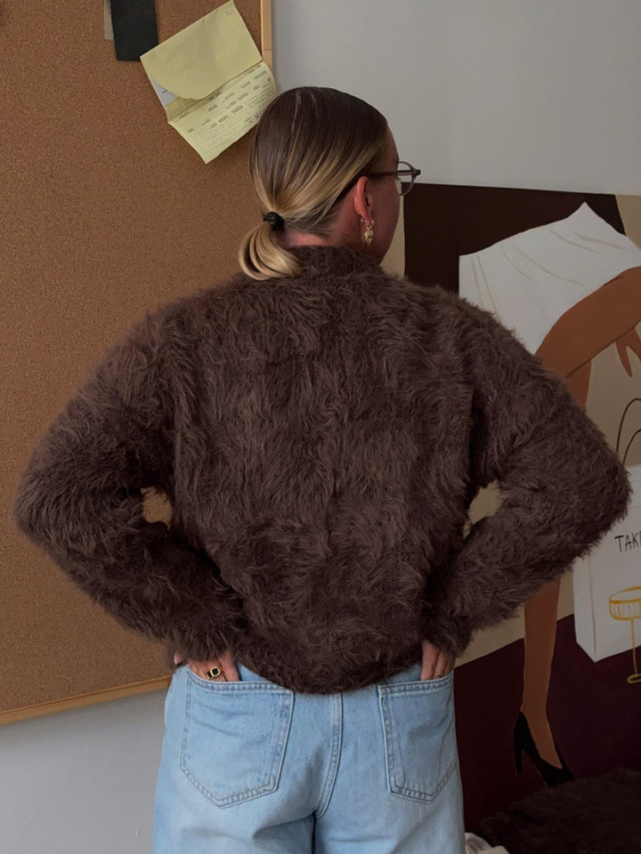 Áo cardigan len dệt kim dáng suông cổ tròn tay dài cài nút phong cách Hàn Quốc — Màu nâu, Xanh quân đội, màu hồng, Đỏ (Còn hàng) chi tiết 53