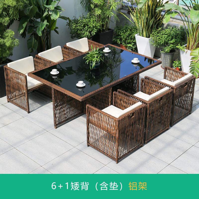 Silla de mimbre al aire libre combinación terraza de ocio balcón silla de ratán patio al aire libre mesa y silla con respaldo impermeable y protector solar