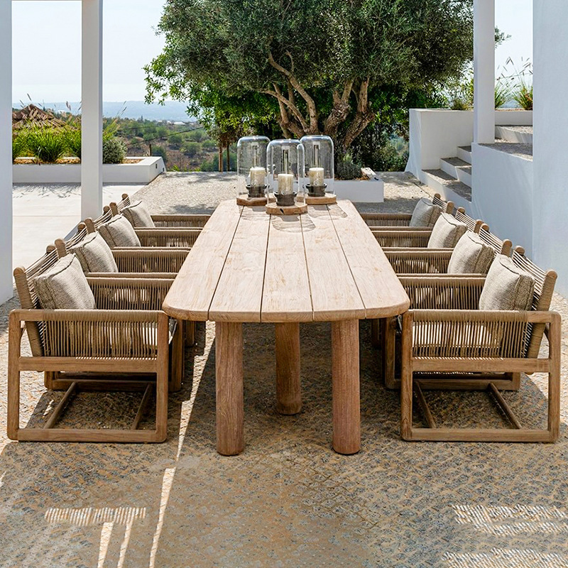 Mesa y silla de teca al aire libre de patio Villa combinada Hotel al aire libre Residencia de caña impermeable solar balcón muebles al aire libre