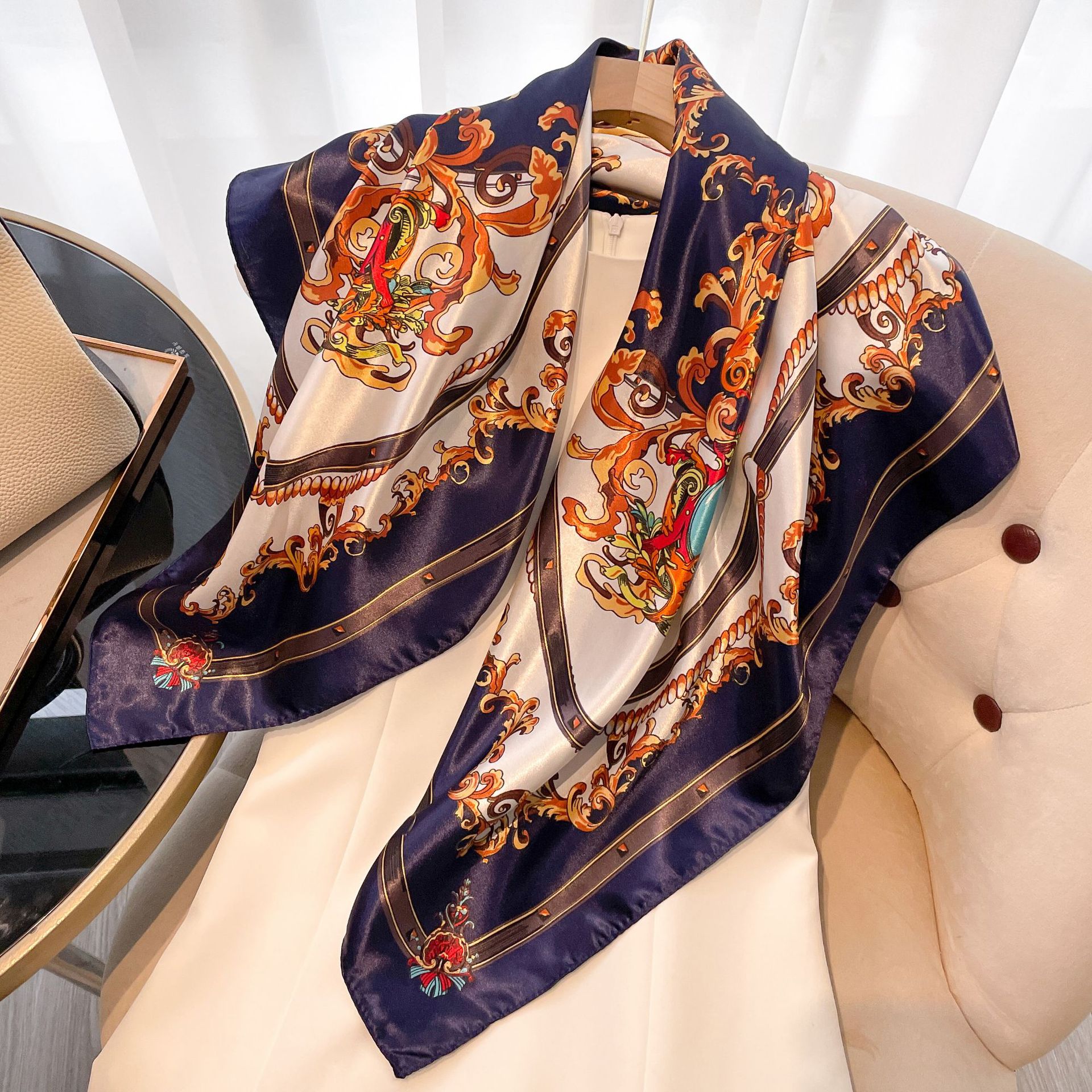 Écharpe de cetim estampada mulher grande xale verão proteção_voghion.com