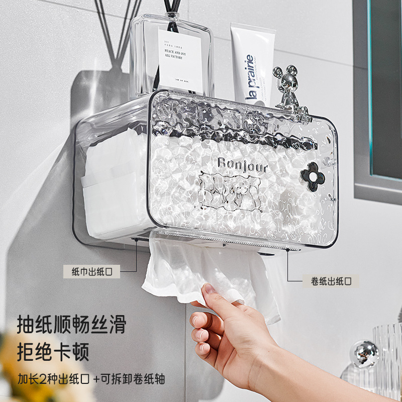 Caja de papel higiénico Almacenamiento de papel higiénico estante de almacenamiento montado en la pared rollo de papel higiénico caja de pañuelos sin perforar