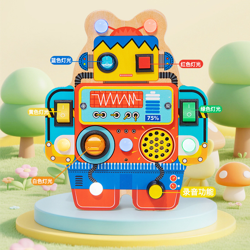 Tablero de actividades infantil transfronterizo de madera con interruptor LED y juego de destornilladores - Juguete de aprendizaje temprano Montessori