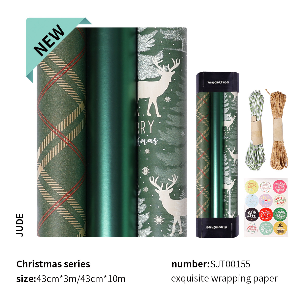 Amazon Navidad transfronteriza hecha a mano papel de embalaje verde alce árbol de Navidad regalo caja de regalo papel de embalaje al por mayor