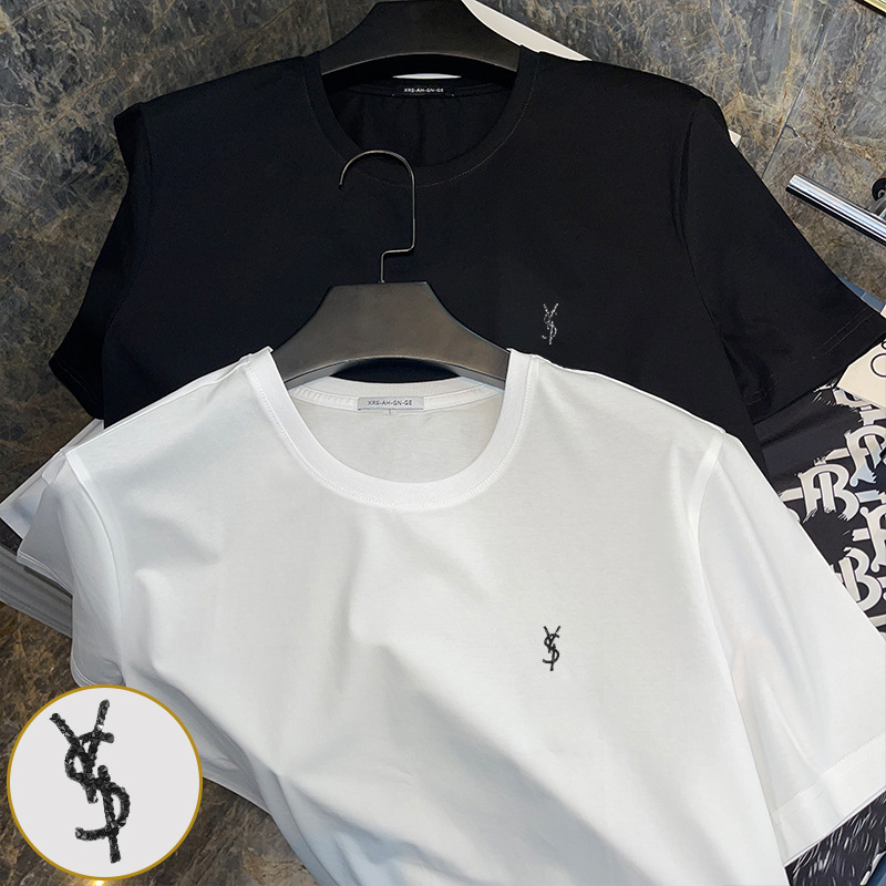 High-End English Rhinestone Short-Sleeve Men's T-Shirt European Style Simple Temperament Ice Silk Summer Thin Slim Versatile Trendy T-Shirt High-End English Rhinestone Short-Sleeve Men's T-Shirt European Style Simple Temperament Ice Silk Summer Thin Slim Versatile Trendy T-Shirt