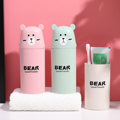 wheat stalk Cartoon Bear Wash cup Shower Room lovers Cups Portable travel toothpaste toothbrush Storage Cup