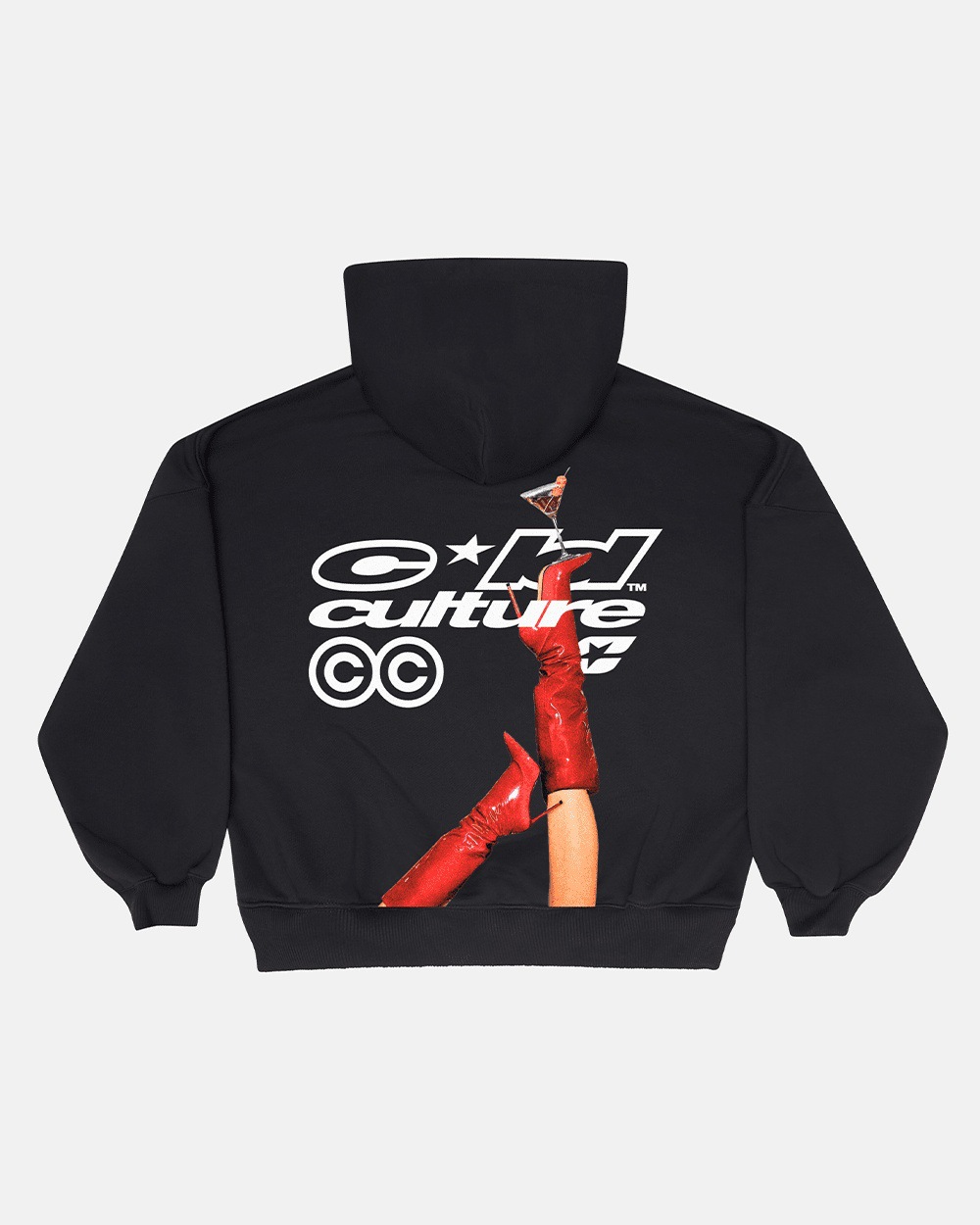 Cold Culture Boxy Hoodie Red Boots Graphic Black
