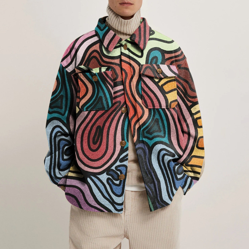 Herren Jacke Mit Graffiti Print Aus Baumwolle Und Reverskragen_voghion.com