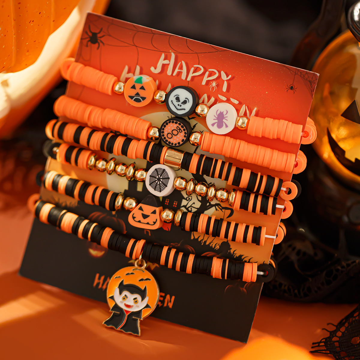 Pulsera de cerámica blanda multicapa con diseño de calabaza fantasma y viento de Ins, pulsera de bruja fantasma para fiesta de Halloween_voghion.com