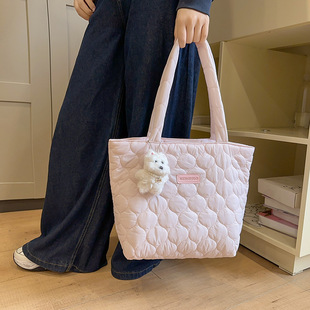 Cute down jacket, handheld capacious one-shoulder bag, Korean style