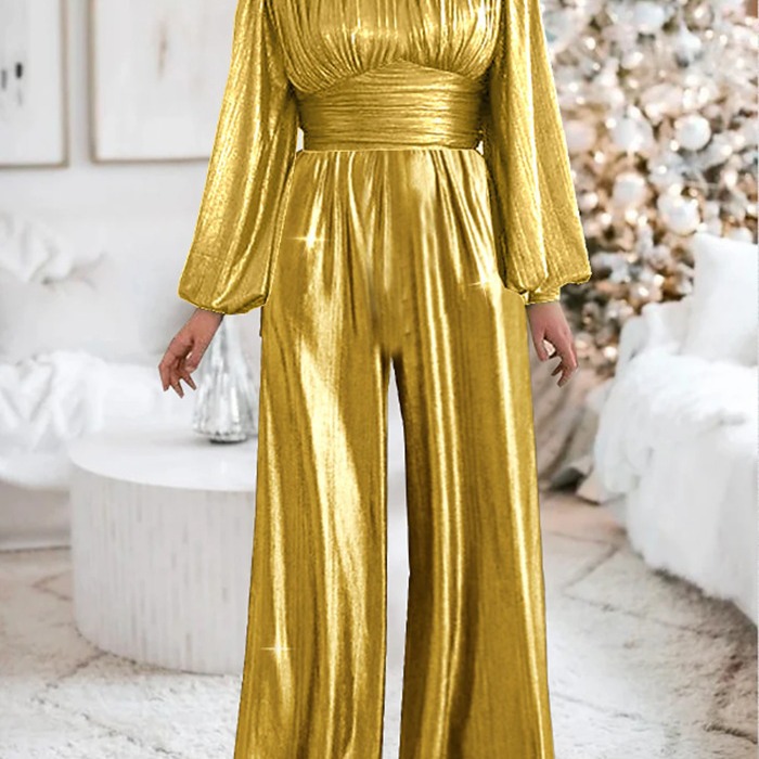 2024 Comercio exterior transfronterizo primavera y verano vestido largo chino nuevo Mono chino flash Mediados de cintura temperamento mono de cercanías
