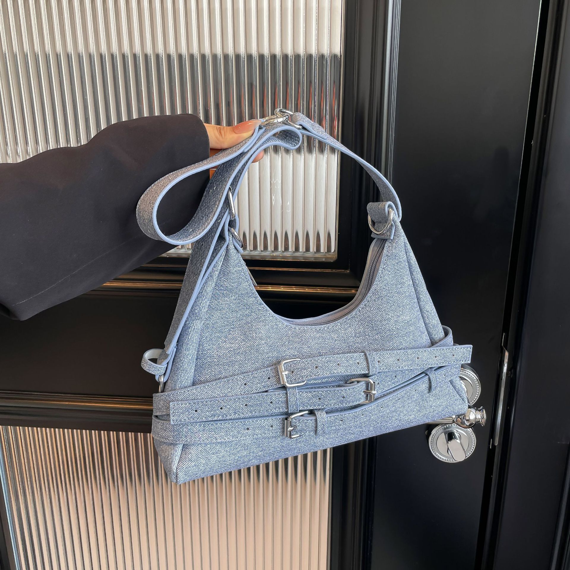 Vintage schoudertas van denim voor dames grote capaciteit_voghion.com