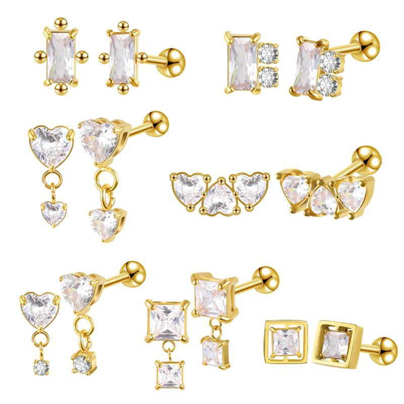 2022 New Emerald Diamond CZ Stainless Steel Earrings Fashion Ear Studs for Women Ear Bone Nail Titanium Steel Ear Pin detail image 16
