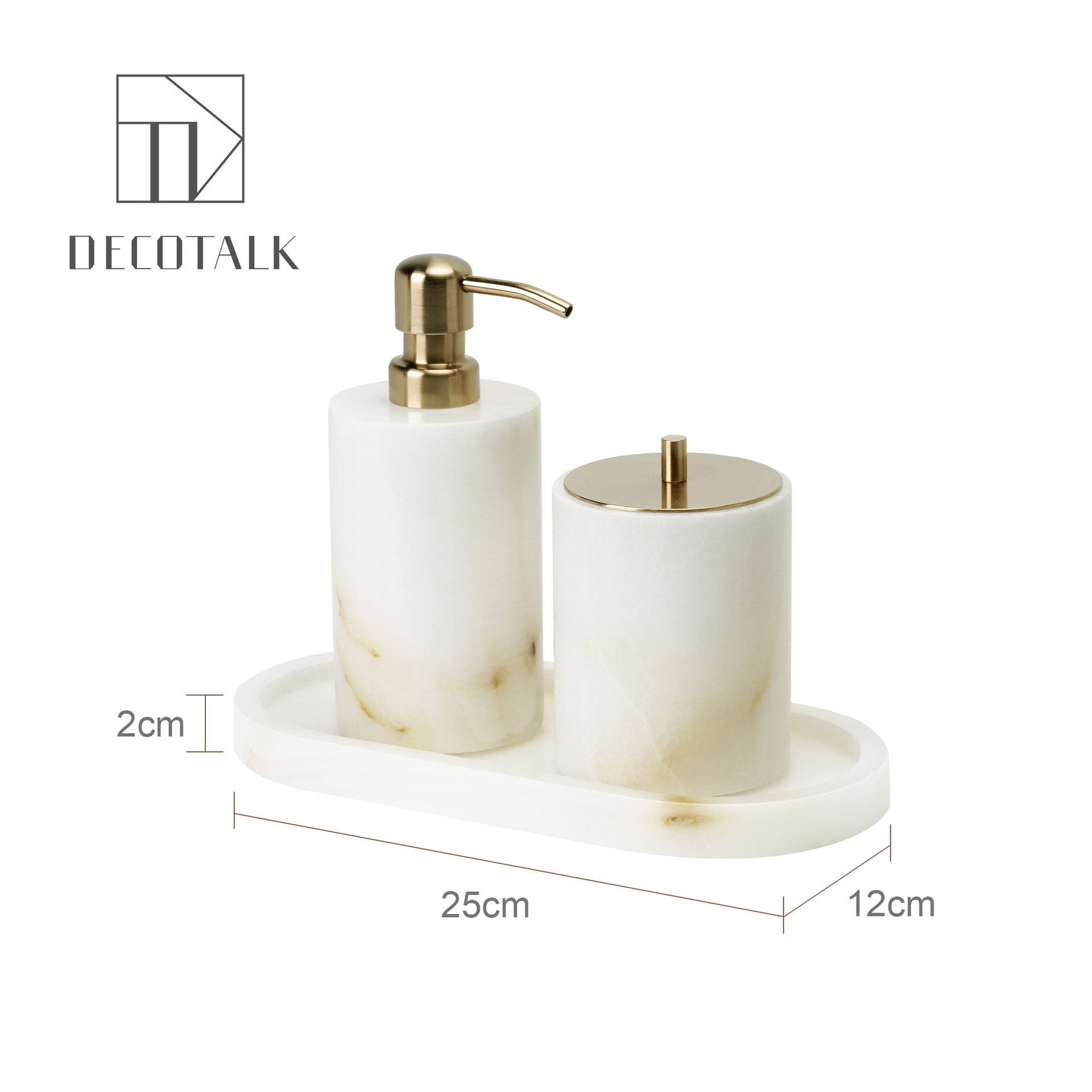 DecoTalk, lujo ligero, estilo antiguo, jade blanco, mármol natural, kit de lavado de baño, bandeja de caja de pañuelos de aromaterapia