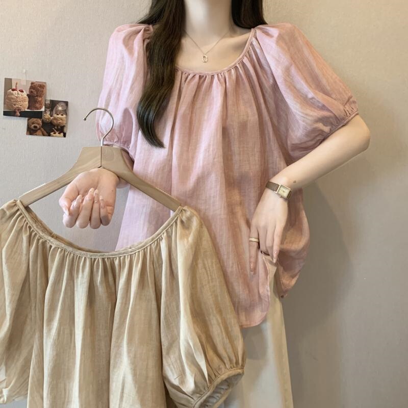 Short-Sleeved Chiffon Shirt for Women, Summer 2026 New Style, French Style Loose-Fitting Belly-Covering Puff-Sleeved Babydoll Top