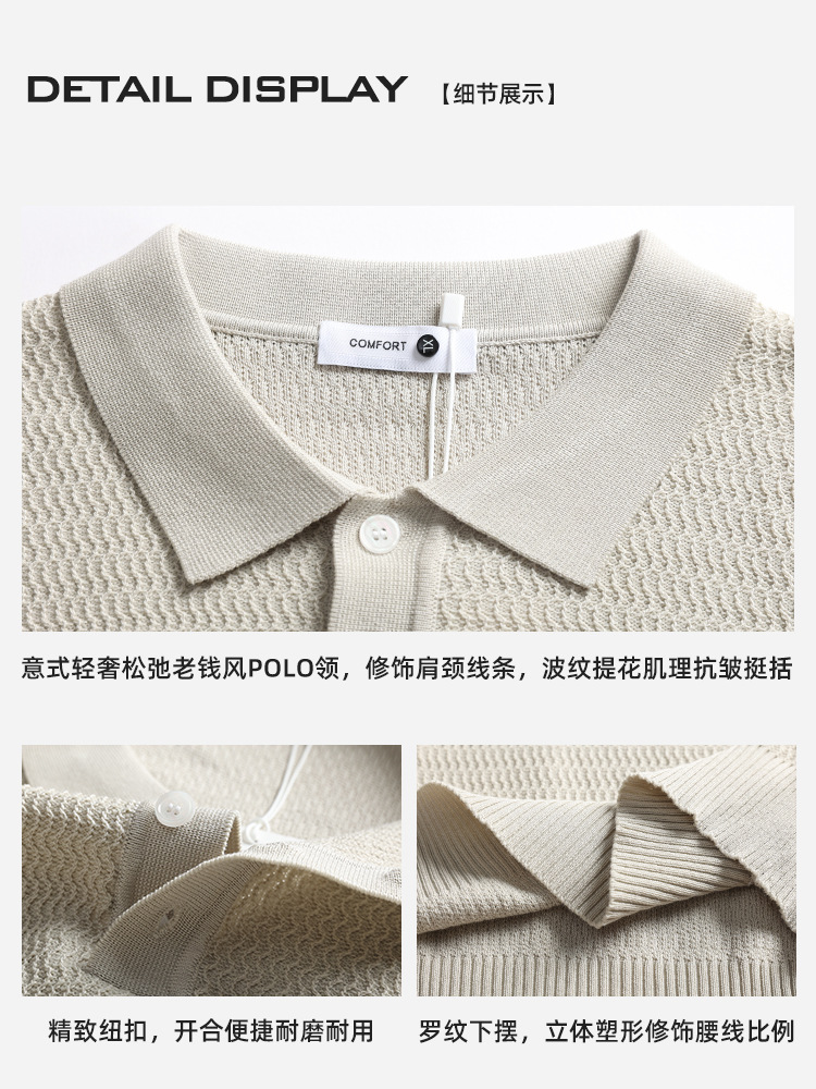 Hombres de alto nivel, camiseta de polo de hielo de punto, camiseta de verano de negocios, camiseta casual, ropa de hombre