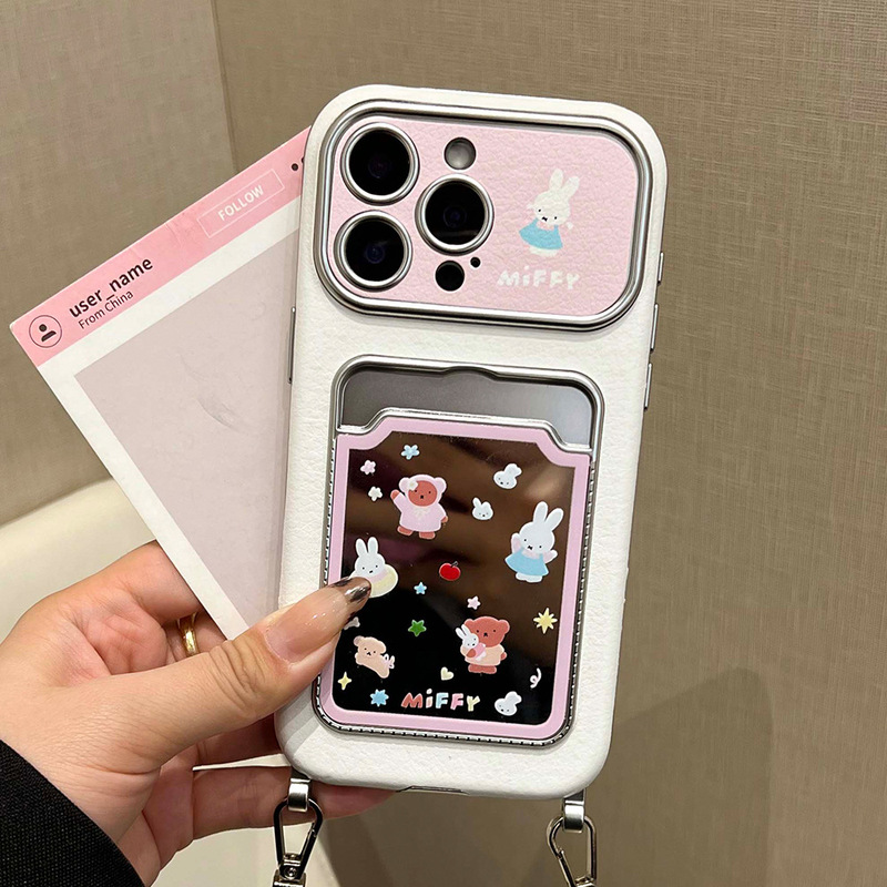 Cute Ins-Style Miffy Rabbit Phone Case Suitable for iPhone 17 Pro Apple 16 with Card Slot and Mirror Protective Case Wholesale