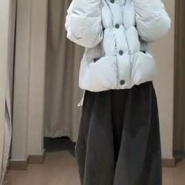 韩系学院设计感针织领拼接立领加厚羽绒服女冬季宽松百搭保暖羽绒