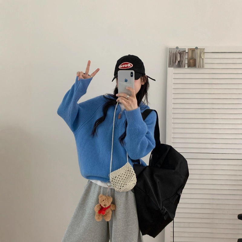 韩系百搭高级感超好看的套头连帽毛衣女秋冬新款内搭帽衫针织上衣|undefined