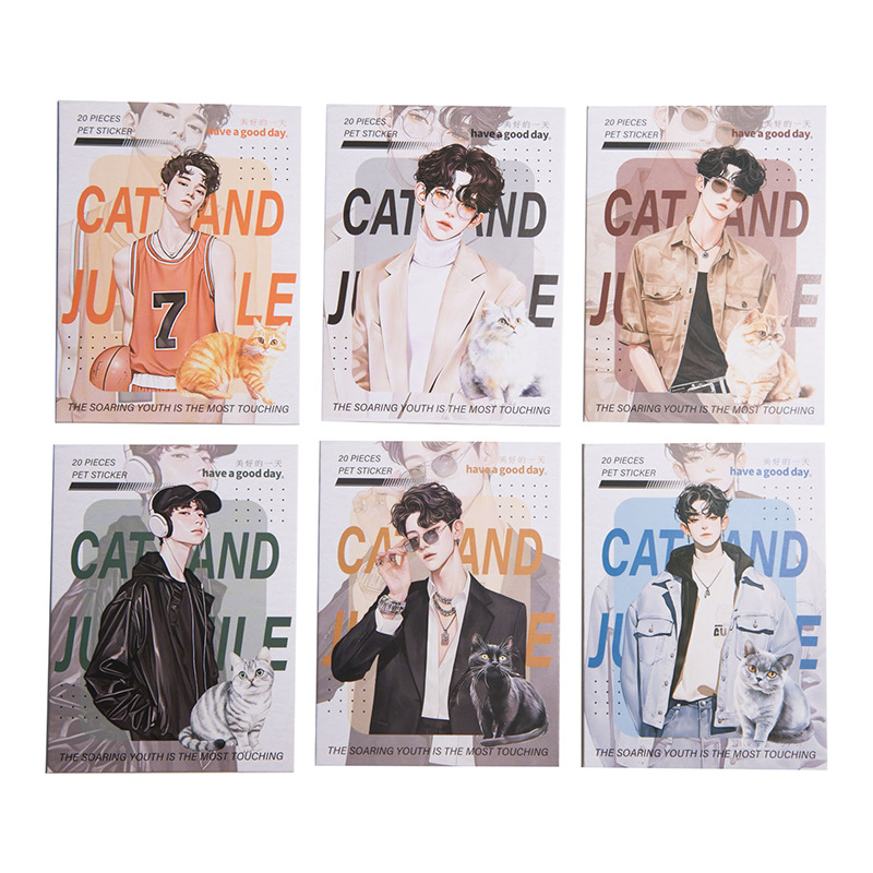 좋은 하루 캐릭터 PET 스티커 고양이 언어 소년 시리즈 6종 20장 선택 캐릭터 외계인 핸드북 스티커