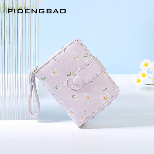  new Korean style daisy watercolor printed short wallet girls zipper coin purse ladies wallet