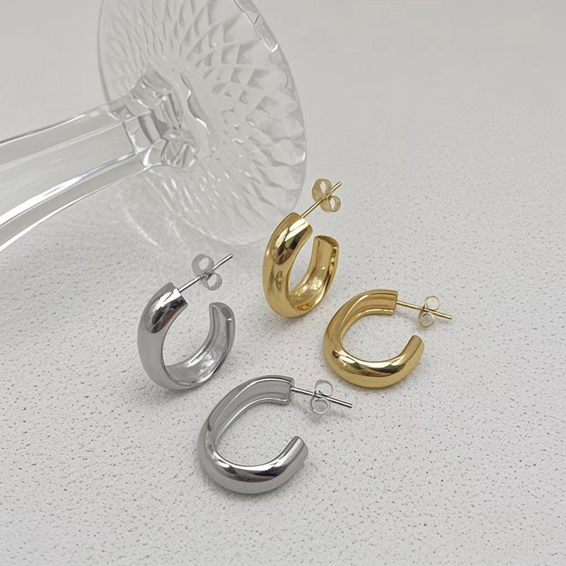 12g Weight Titanium Steel Ear Needle Material In Stock Wholesale 2025 New Earrings Fashionable High-Grade Non-Fading Earrings Geometric Titanium Steel Ear Ring Ins Style