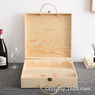 Four-pack red wine gift box wooden wine box creative portable wine bottle wooden box pine wine box