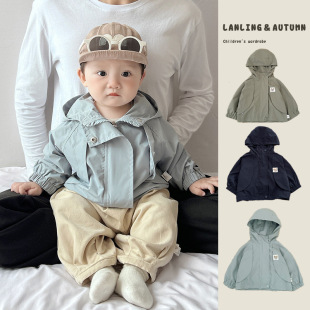 Boys' Spring and Autum Windbreaker Jackets for Infants and Young Children Korean Style Hooded Outdoor Jackets for Boys and Babies Fashionable Jackets