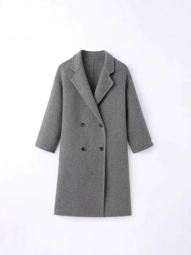 Double-faced Long Wool-Cashmere Coat, Korean Style, Fitted Demi-Season, Longline