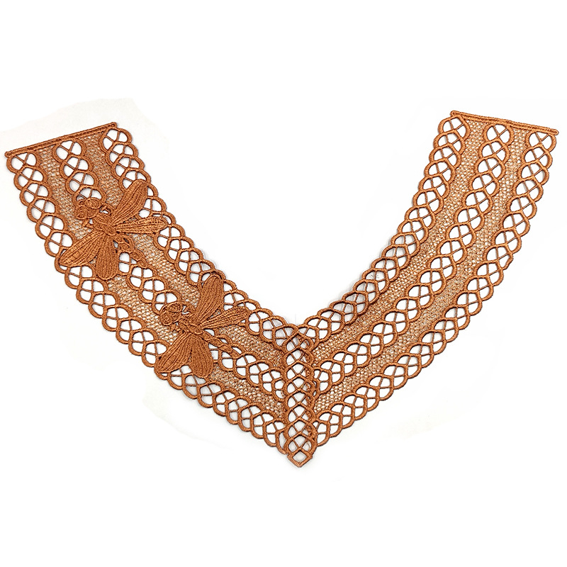 水溶蕾丝绣花假领子辅料镂空U型胸领片涤光胸花蜻蜓花纹