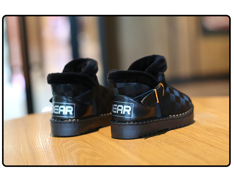 Botas de algodón a cuadros para niñas, versátiles, a la moda, botas de nieve impermeables de PU para invierno, felpa para niños_voghion.com