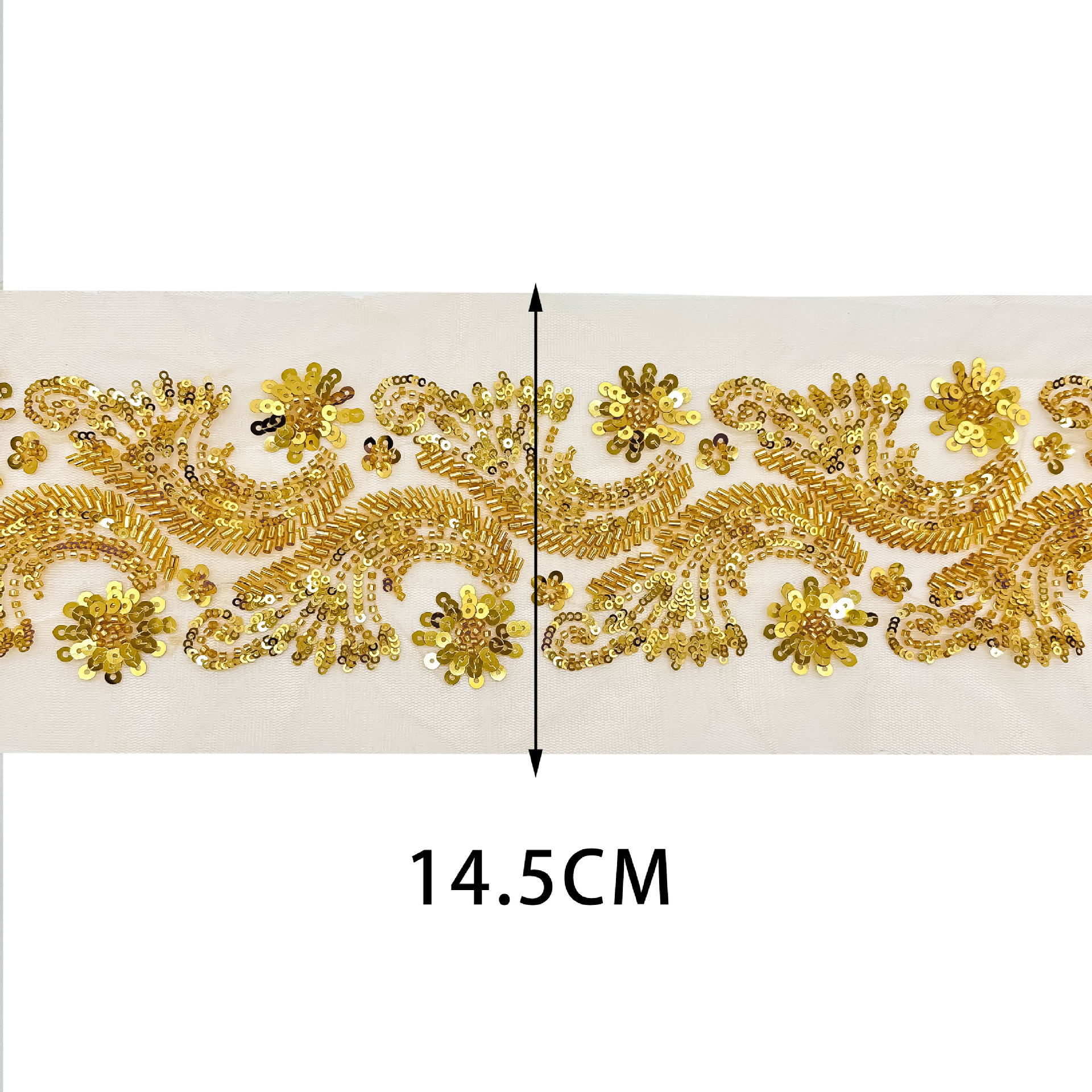 Encaje Decorativo con Lentejuelas y Flores 3D de 14.5cm de Poliéster para Vestidos y Puños image 5