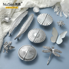 鍍鉻黃銅拉手法式衣櫥門羽毛亮銀純銅單孔天使蜻蜓抽屜美式把手