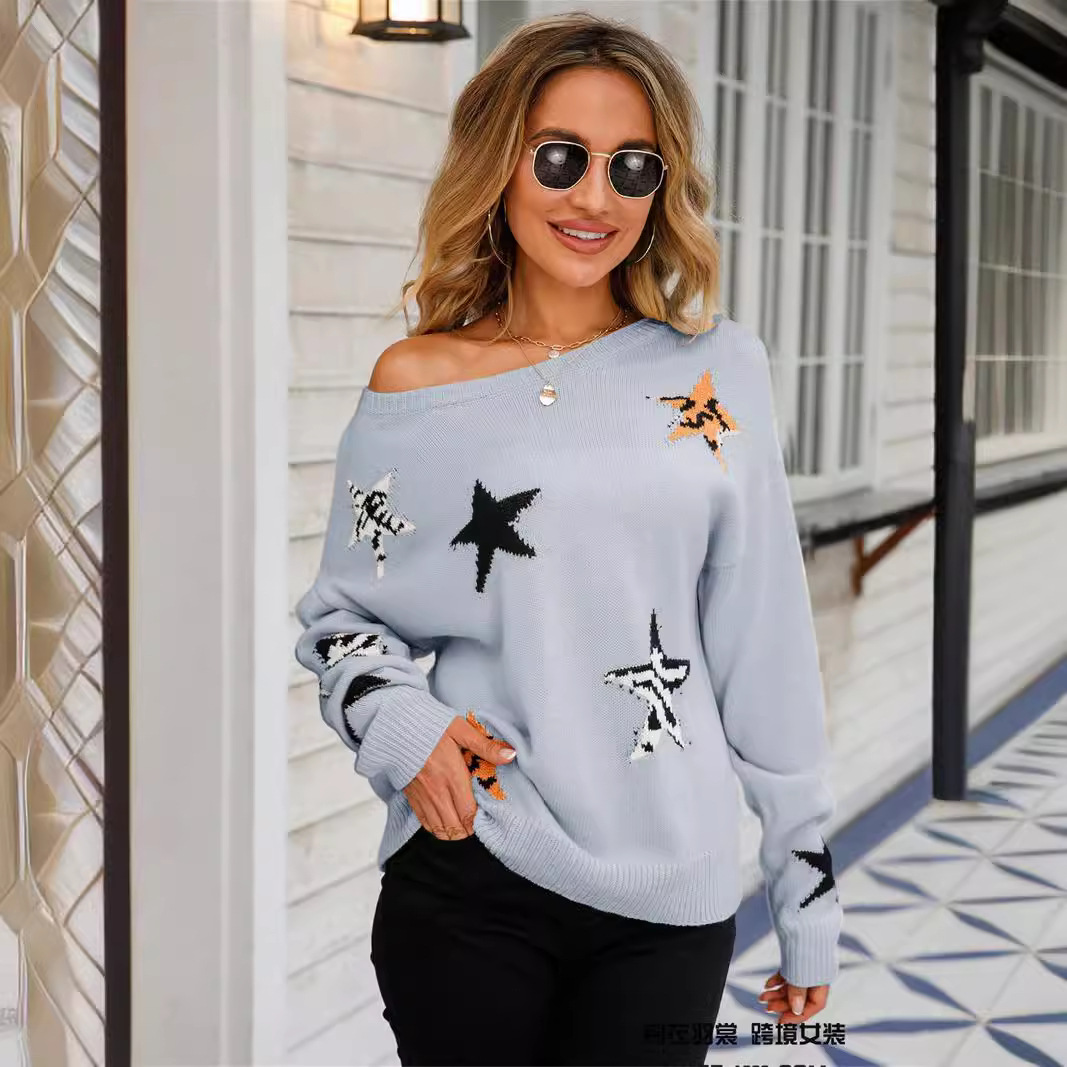 Suéter de Manga Larga con Cuello Redondo y Estampado de Estrellas para Mujer - Jersey de Moda Amazon 2022