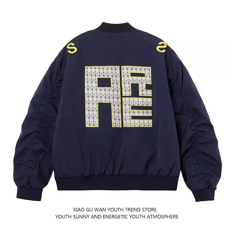 Cross-border American retro embroidered letter stand-up collar bomber jacket, unisex niche design, versatile trendy silhouette, couple style.