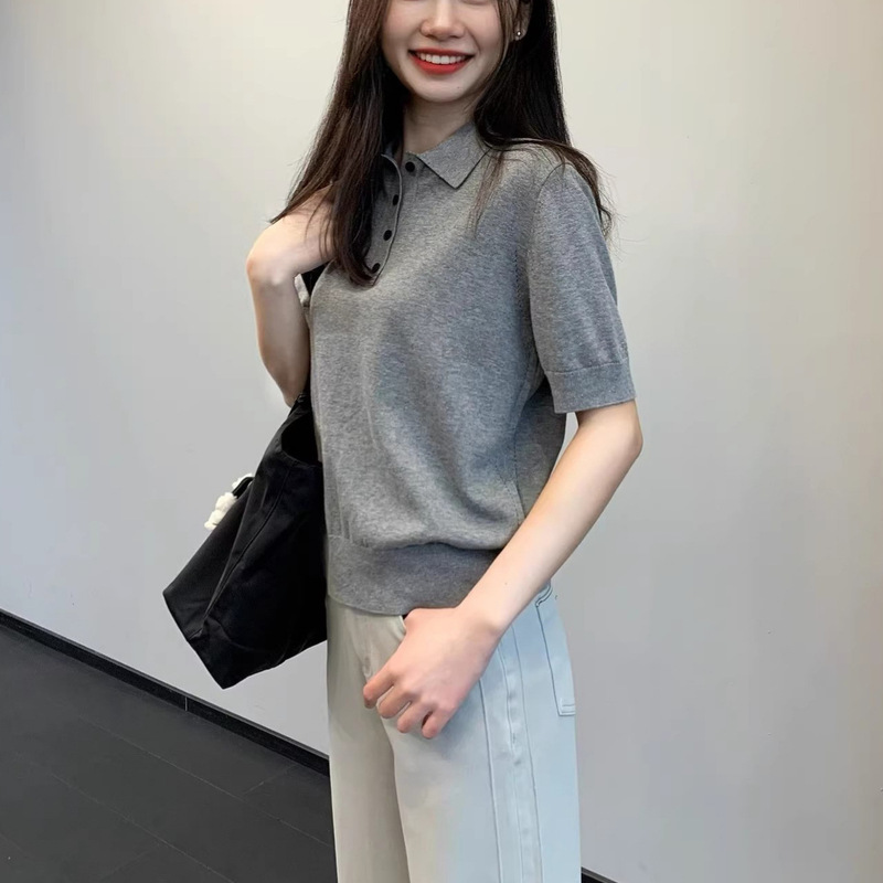 Minimalist Style! All-Cotton Comfortable Skin-Friendly Casual Polo Collar Short-Sleeve T-Shirt for Women, Simple and Versatile Top