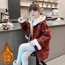 春秋秋冬学生女童洋气加厚保暖秋冬毛呢冬装女孩呢大衣格子呢大衣