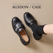 奥古狮登厚底乐福鞋女2025新款秋冬英伦风小皮鞋复古通勤加绒单鞋