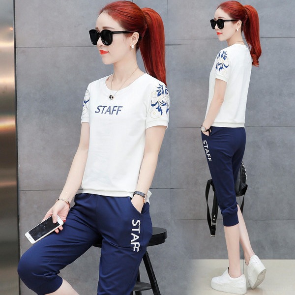 Women's Summer Sports Suit Set Stylish Casual Fashion Student Two Piece Outfit Short Sleeved Capri Pants New 2026_voghion.com