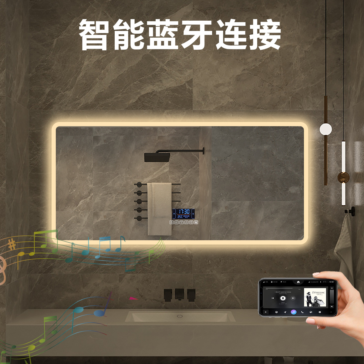Square mirror wall-mounted smart bathroom mirror bathroom with lights led touch screen induction defogging luminous wall-mounted mirror