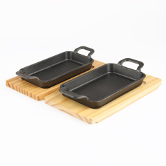 GJU8批發雙耳條紋鑄鐵長方形燒盤單人小份烤魚盤商用電磁爐專用烤