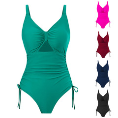 2024 New Women's Solid One-Piece Swimsuit European and American Amazon Hollow Bikini Swimwear Wholesale