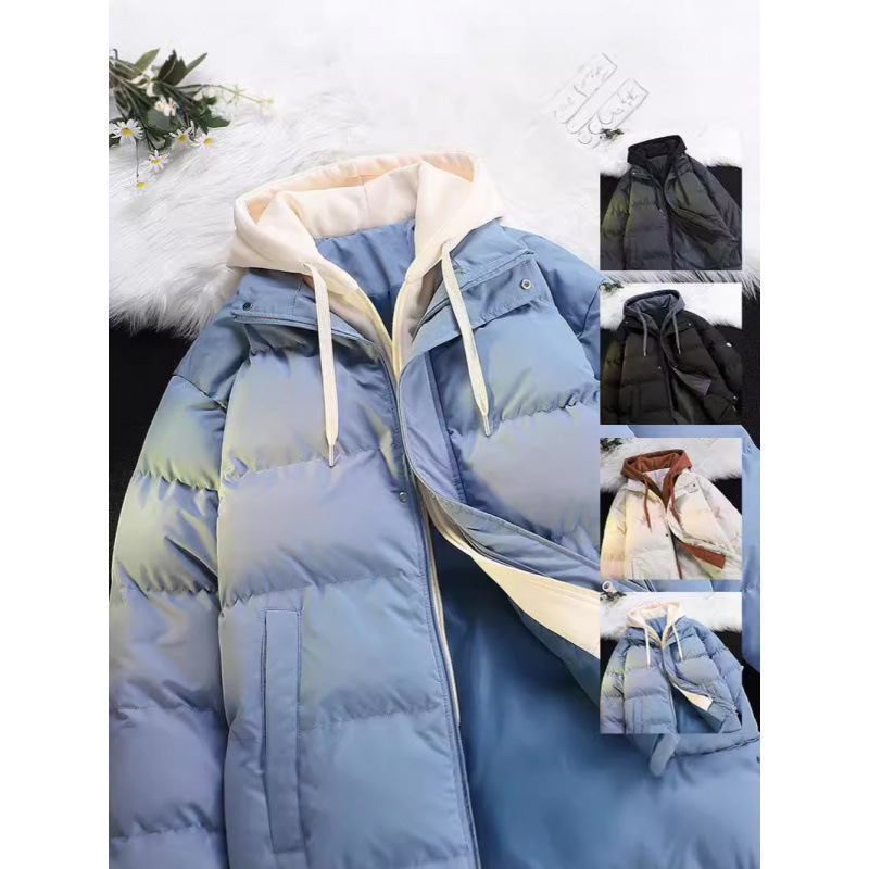 2024 invierno nuevo engrosado calentamiento con capuchón ropa de algodón suelta de tamaño grande juvenil falso de dos chaquetas casuales de algodón