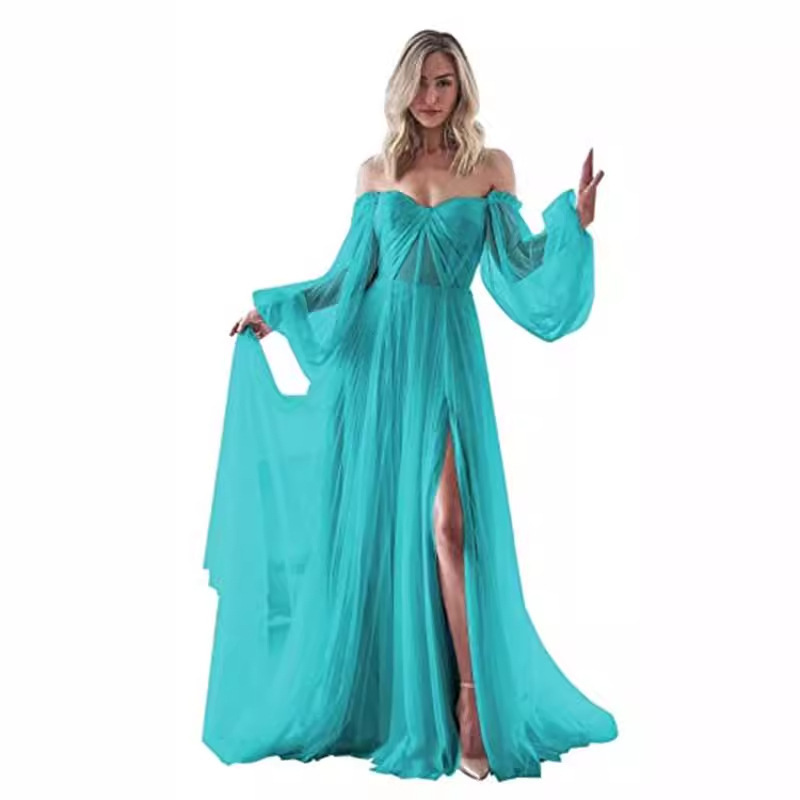 Foreign Trade Evening Dress Amazon Long-Sleeve Off-Shoulder Slit Wedding Dress Ball Gown Party Dress 2026 Spring Foreign Trade Evening Dress Amazon Long-Sleeve Off-Shoulder Slit Wedding Dress Ball Gown Party Dress 2026 Spring
