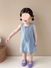 女宝宝夏季休闲薄款无袖软牛仔露背连衣裙婴儿满月百天礼服夏款潮