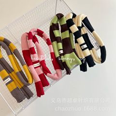 小众设计感氛围感四季搭配针织撞色腊肠围巾儿童白标毛线细窄直条