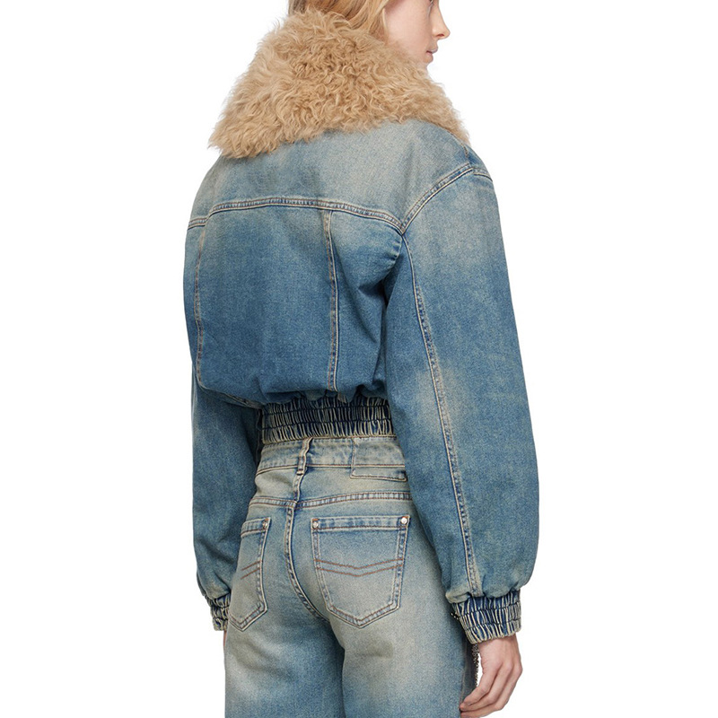 Abbigliamento da donna stile temperamento retrò cerniera giacca corta per le donne inverno nuovo stile collo di pelliccia staccabile versatile cotone denim top_voghion.com