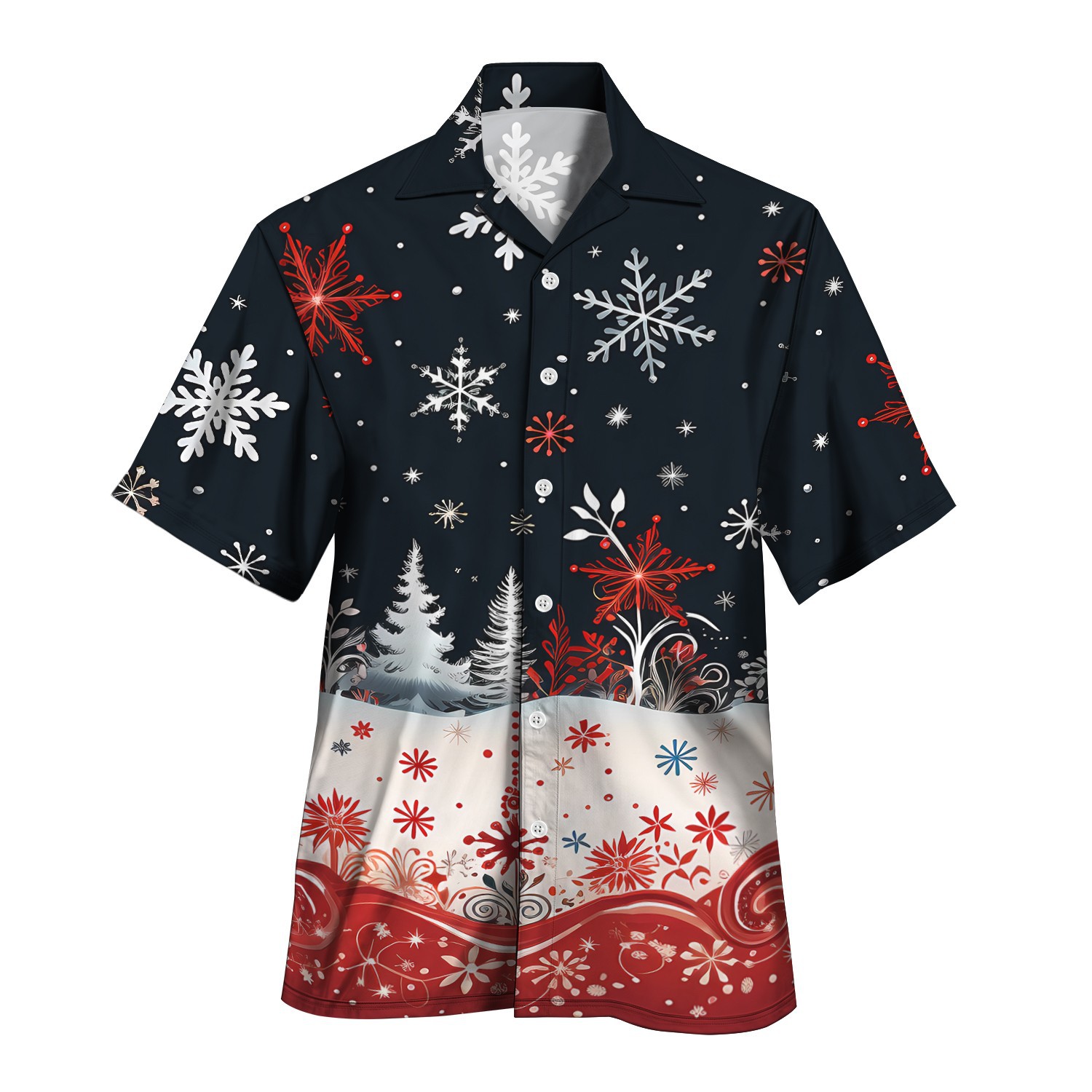 2024 otoño nuevo estilo personalidad colorido contraste color de un solo pecho cuello cubano estampado camisa de manga corta MB33